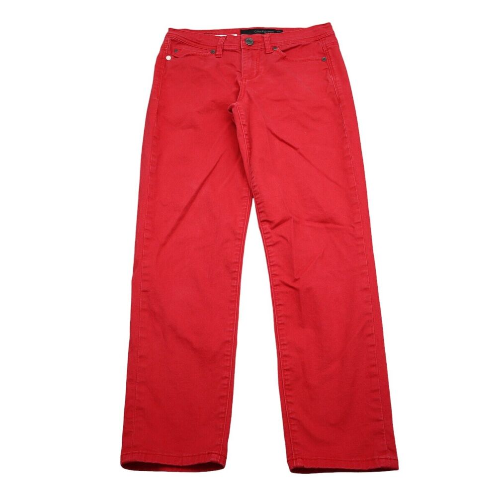 Calvin Klein Pants Womens 27 Red Mid Rise 5 Pocket Design Skinny Crop Jeans